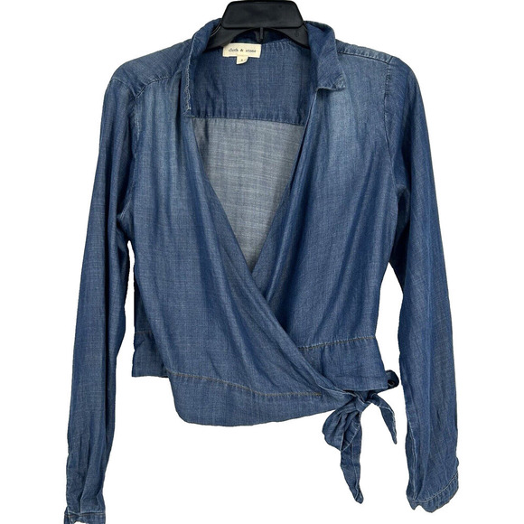 cloth & stone Tops - Cloth & Stone Chambray Denim Wrap Stop Long Sleeve Medium Wash Tie Close Size S